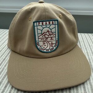 NWOT PRANA Gazin Patch Hat Nomad Get Lost to Get Found UPF 50 Tan SnapBack